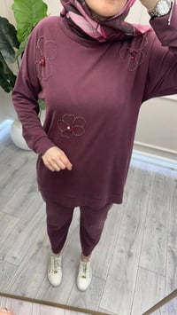 Wennora 1020 Bordo Çiçek Desenli Takım