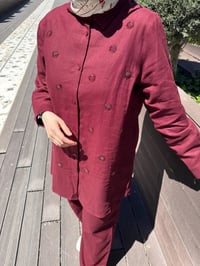 Wennora 1022 Bordo Taş İşleme Detaylı Keten Takım