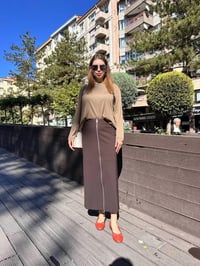 Yusuf Özdemir 24K1491 Kahverengi Önden Fermuarlı Etek