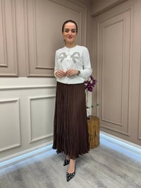 Yusuf Özdemir 25Y1504 Kahve Saten Görünümlü Etek