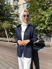 Zeynep Şule 10006 Lacivert Pamuk Fermuarlı Gömlek