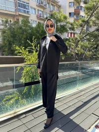 Zeynep Şule 10006 Siyah Pamuk Fermuarlı Gömlek