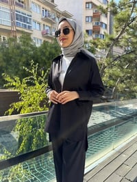 Zeynep Şule 10006 Siyah Pamuk Fermuarlı Gömlek