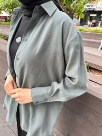 Zeynep Şule 11144 Küf Yeşili Oversize Gömlek