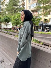 Zeynep Şule 11144 Küf Yeşili Oversize Gömlek