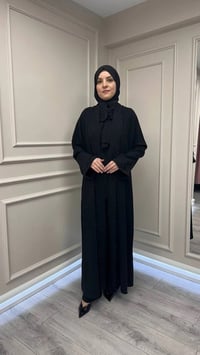 Zigay 1002 Siyah Üçlü Abaya Takım