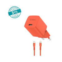 2SCG20LNT ttec SmartCharger GAN 20W PD Seyahat Hızlı Şarj Aleti + USB-C - Lightning 120cm Kablo Neon Neon Turuncu