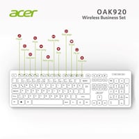 Acer OAK-920  Beyaz Kablosuz Sessiz Tuşlu  2.4Ghz Klavye Moue Set Beyaz (Mouse 1200Dpı) Caps Lock