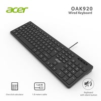 Acer OAK920 Q Usb SİYAH 1.8mt  Kablolu Klavye-Tek Tuş Hesap Makinalı (Sessiz Tuş)