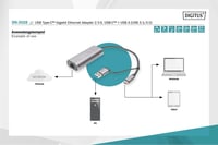 Digitus DN-3028 USB Tip C™ Gigabit Ethernet Adaptörü 2.5G, USB-C™ + USB-A (USB 3.1-3.0)