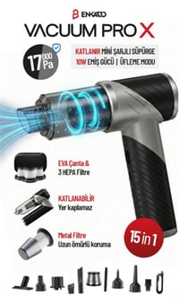 Enkado EKD-SP20 17000PA 2000MAH Güçlü Vakum-Üflemeli Şarjlı Katlanabilir Araç Süpürgesi 3ad Filtr