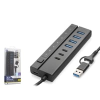 Hadron HDX7062 7 Port Usb Hub 5Gbps 4x Usb-A 3.2 + 3x Usb-C 3.2 7 Port 2in1 Kablolu Çoklayıcı Siyah