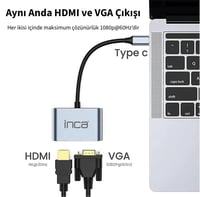 Inca ITPC-06TX USB C 4in1 – HDMI+VGA+USB+Güç Dağıtım Adap 4K@30Hz HDMI Çoklayıcı 100W PD Güçı