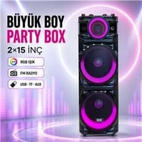 NDR NDR1526 Çift Karaoke Mikrofonlu Bluetooth Hoparlör FM Radyo 100W 2x15 İnç RGB Kumandalı Siyah