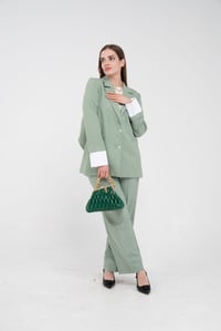 Asimetrik Kesim Gömlek Detaylı Blazer Ceket Pantolon Takım K8013 Yeşil