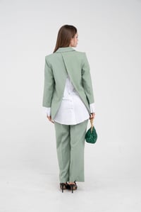 Asimetrik Kesim Gömlek Detaylı Blazer Ceket Pantolon Takım K8013 Yeşil