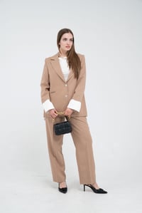 Asimetrik Kesim Gömlek Detaylı Blazer Ceket Pantolon Takım K8013 Kahve