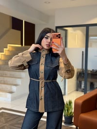 Beli Bağlamalı Denim İkili Takım K1754 KAHVERENGİ