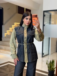Beli Bağlamalı Denim İkili Takım K1754 YEŞİL