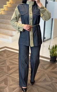 Beli Bağlamalı Denim İkili Takım K1754 YEŞİL