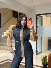 Beli Bağlamalı Denim İkili Takım K1754 KAHVERENGİ
