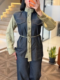 Beli Bağlamalı Denim İkili Takım K1754 YEŞİL