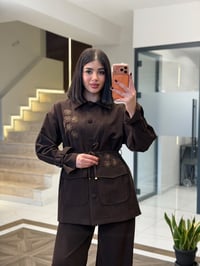 Çiçek Taş Detaylı İkili Takım K1880 Kahve