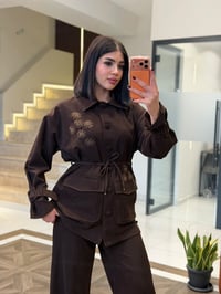 Çiçek Taş Detaylı İkili Takım K1880 Kahve