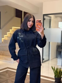 Çiçek Taş Detaylı İkili Takım K1880 Lacivert