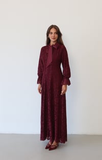 Dantel Detaylı Fiyonk Yaka Elbise | 1824 Bordo