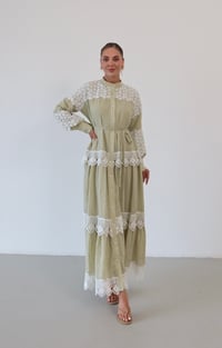 Dantel Detaylı Keten Elbise  1834