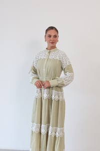 Dantel Detaylı Keten Elbise  1834