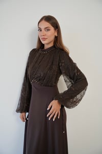 Dantel Detaylı Taş İşlemeli Abiye Elbise  9053