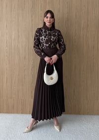 Dantel Gömlek Detaylı Piliseli Etek Kadın Takım  9049