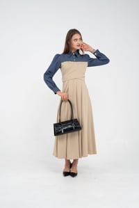 Denim Detaylı Uzun Elbise K1721
