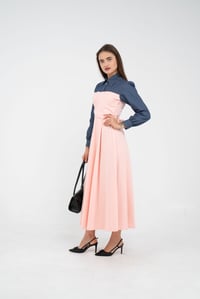 Denim Detaylı Uzun Elbise K1721