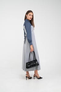 Denim Detaylı Uzun Elbise K1721