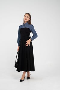Denim Detaylı Uzun Elbise K1721