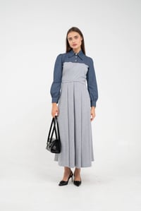 Denim Detaylı Uzun Elbise K1721