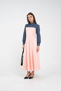 Denim Detaylı Uzun Elbise K1721
