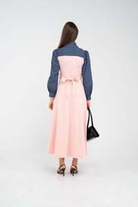 Denim Detaylı Uzun Elbise K1721