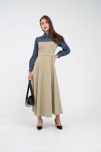 Denim Detaylı Uzun Elbise K1721