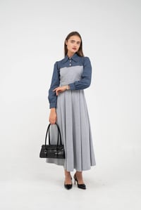 Denim Detaylı Uzun Elbise K1721