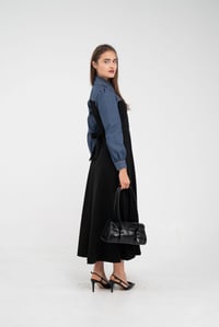 Denim Detaylı Uzun Elbise K1721