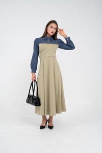 Denim Detaylı Uzun Elbise K1721