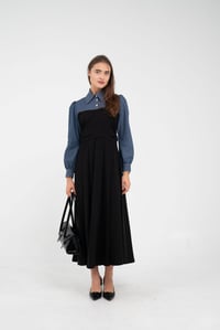 Denim Detaylı Uzun Elbise K1721