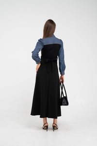 Denim Detaylı Uzun Elbise K1721