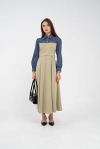 Denim Detaylı Uzun Elbise K1721