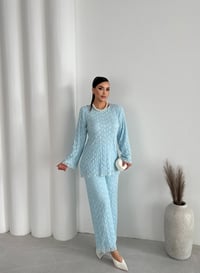 Dokulu Kumaş Geniş Paça Kadın Takımı  1821