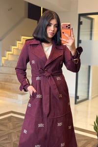 Düğme ve Toka Detaylı Şık Süet Trenç K8088 Bordo